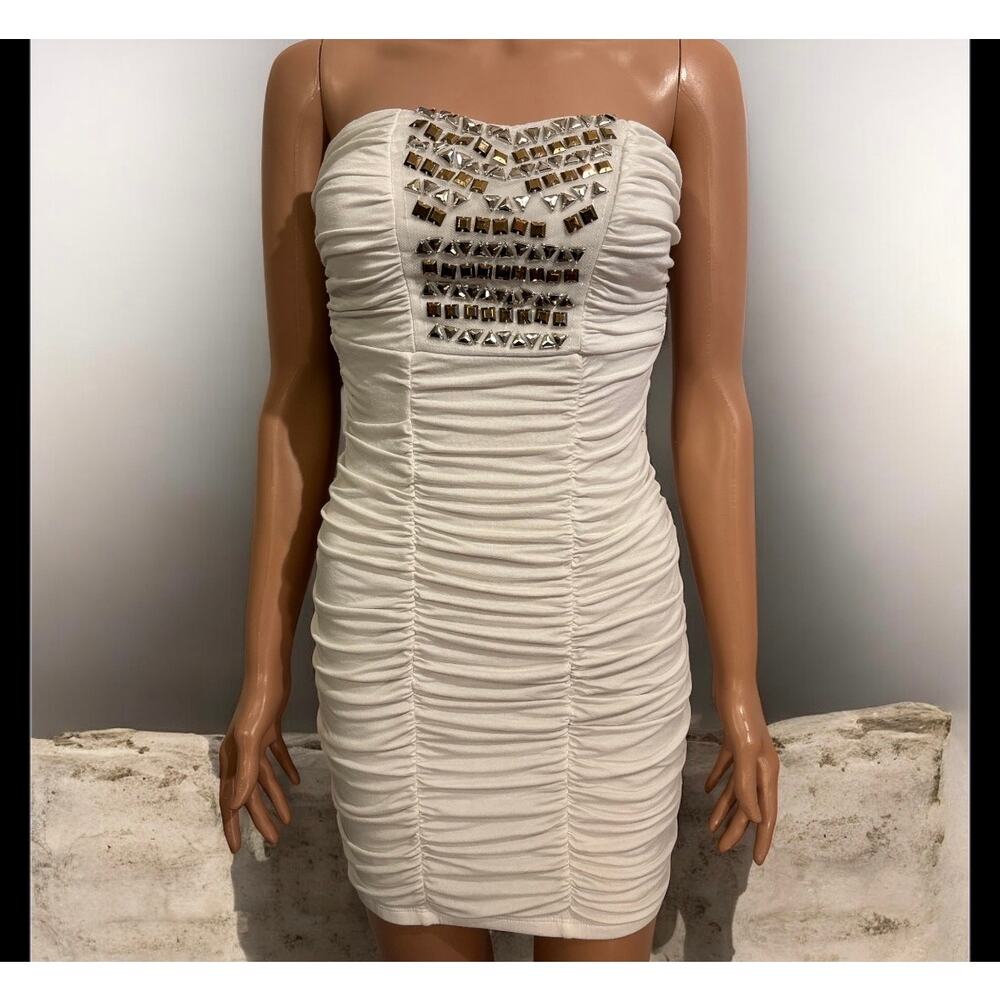 Bebe Strapless Ruched Mini Dress Size Small